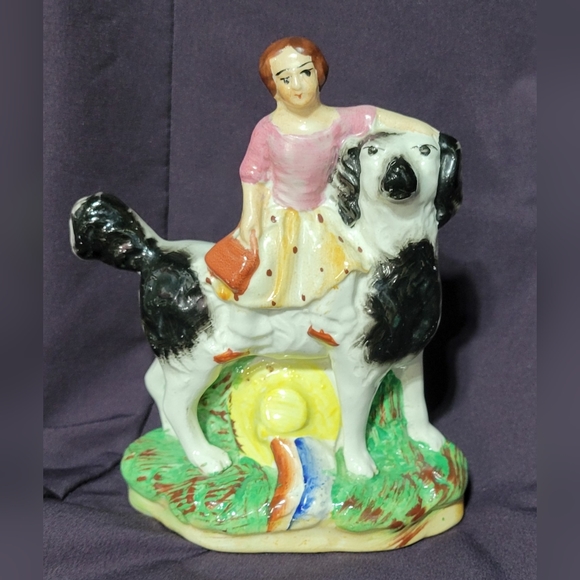 Staffordshire Ware England Other - Vintage Staffordshire Ware England girl on a giant dog figurine